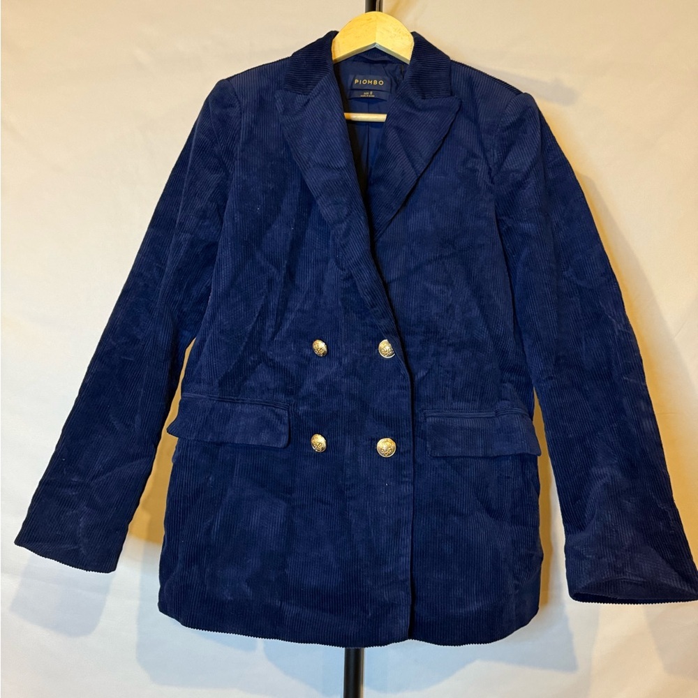 Piombo Women's size 8‎ Navy Corduroy Double Breasted Blazer with Gold buttons